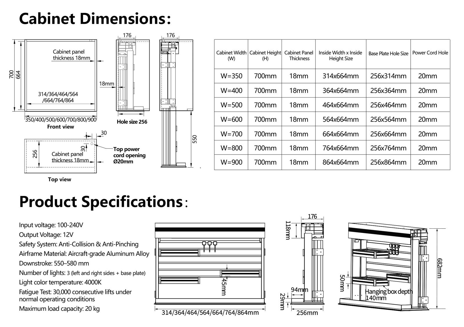 Product detailed specifications Product detailed specifications